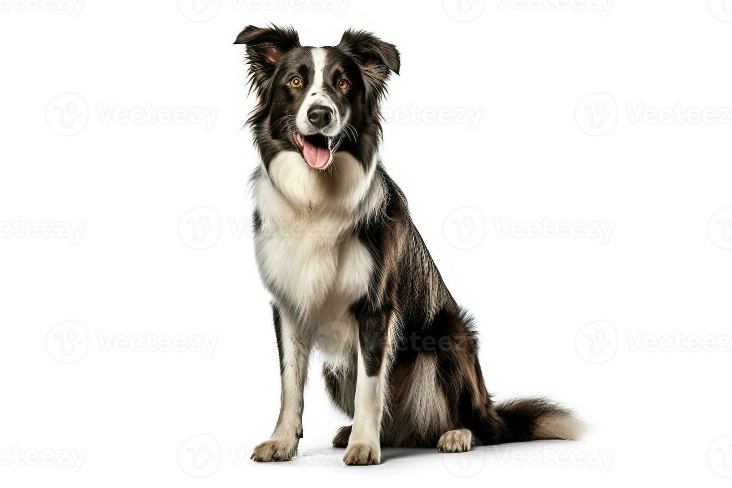 AI generated Black and white border collie sitting, isolated on white background. AI generated photo