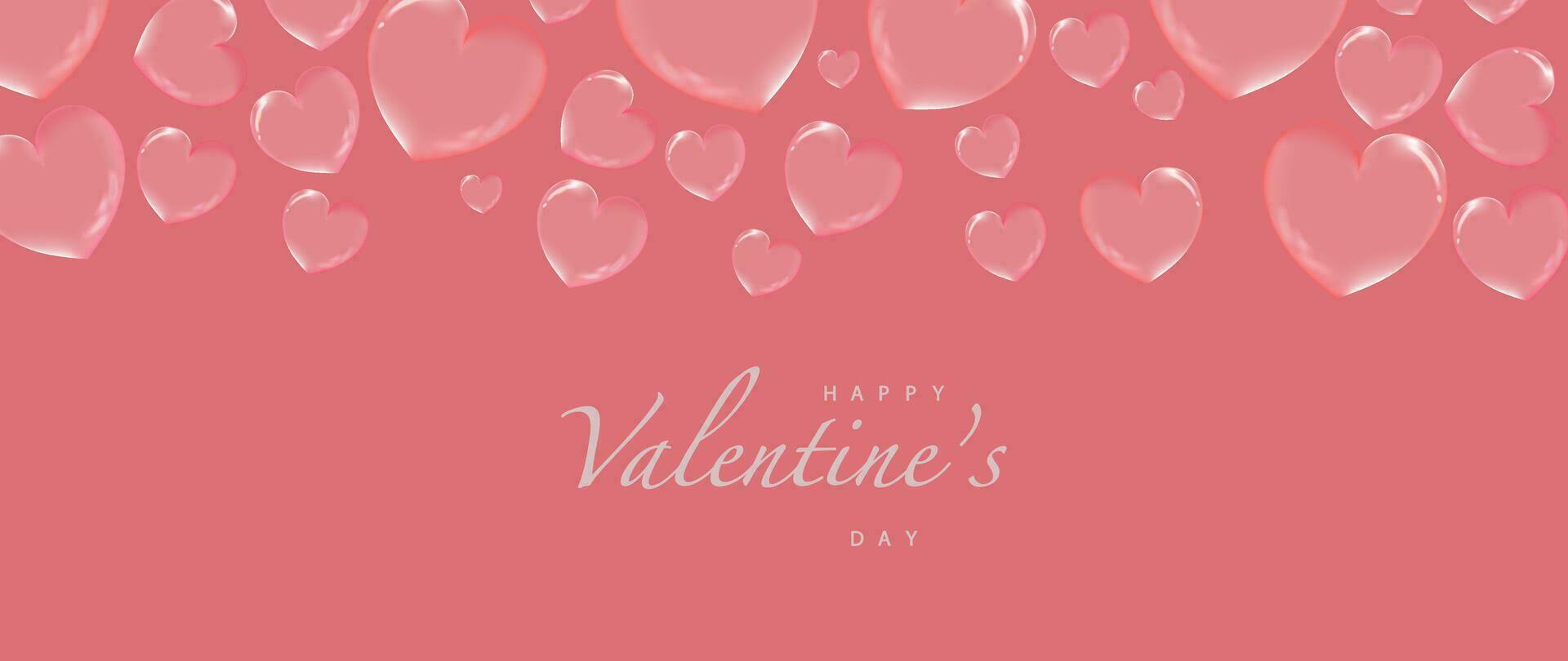 Happy Valentines day background vector. Romantic symbol wallpaper of 3d composition decorate with glossy blurred bubble hearts. Love illustration for greeting card, web banner, package, cover. vector