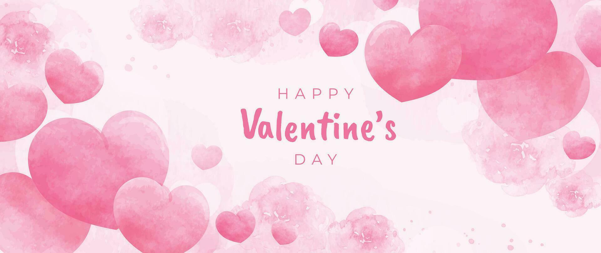 Happy Valentines day pink background vector. Romantic symbol drawing of pink doodle hearts watercolor texture. Love illustration for greeting card, web banner, fabric, package, cover. vector