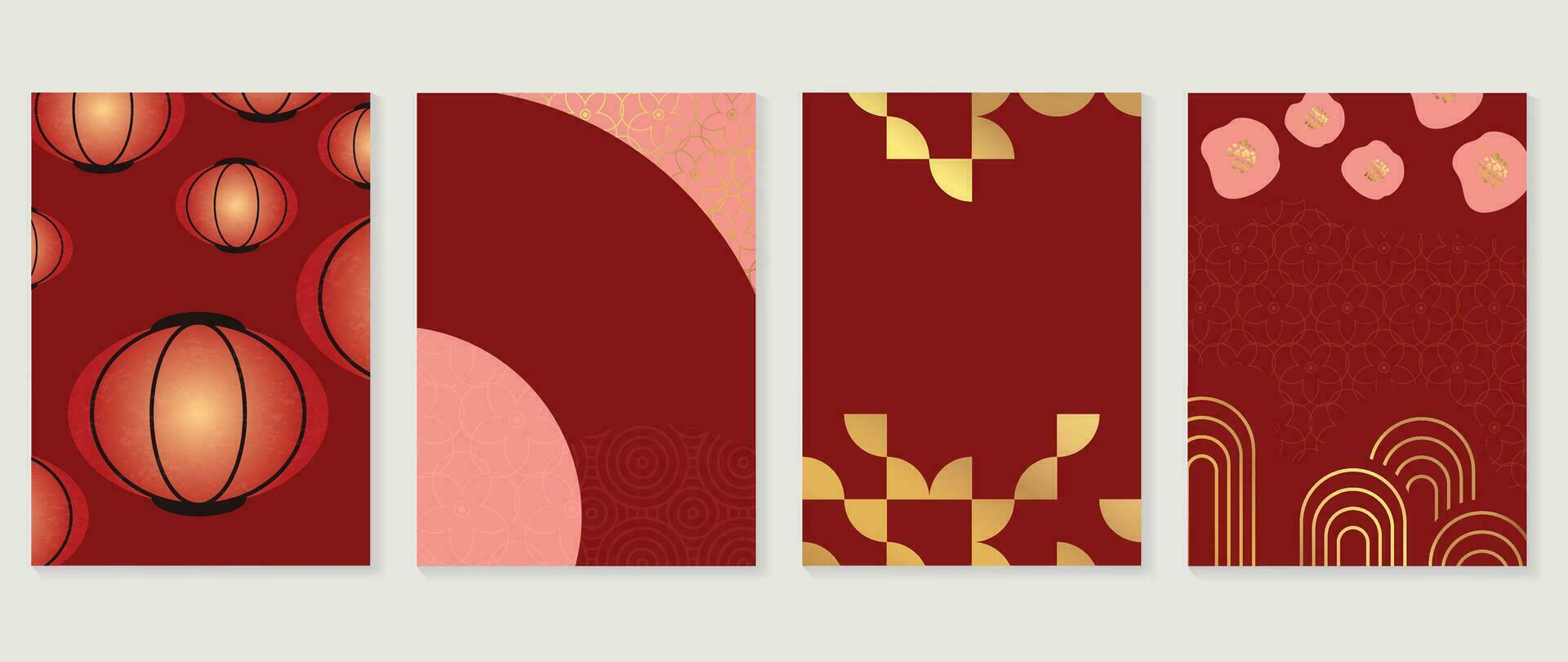 chino nuevo año cubrir antecedentes vector. año de el continuar diseño con geométrico forma, oriental patrón, linterna, flores, oro textura. elegante oriental ilustración para cubrir, bandera, sitio web. vector