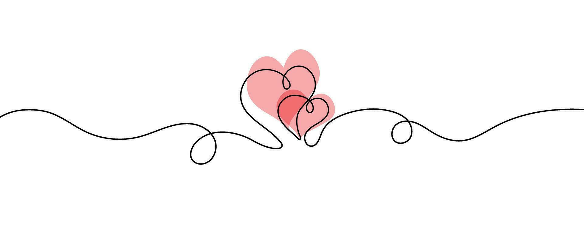 Happy Valentine's day line art background vector. One continuous romantic symbol drawing of hearts and pink heart shaped. Love doodle illustration for greeting card, web banner, invitation, wall art. vector