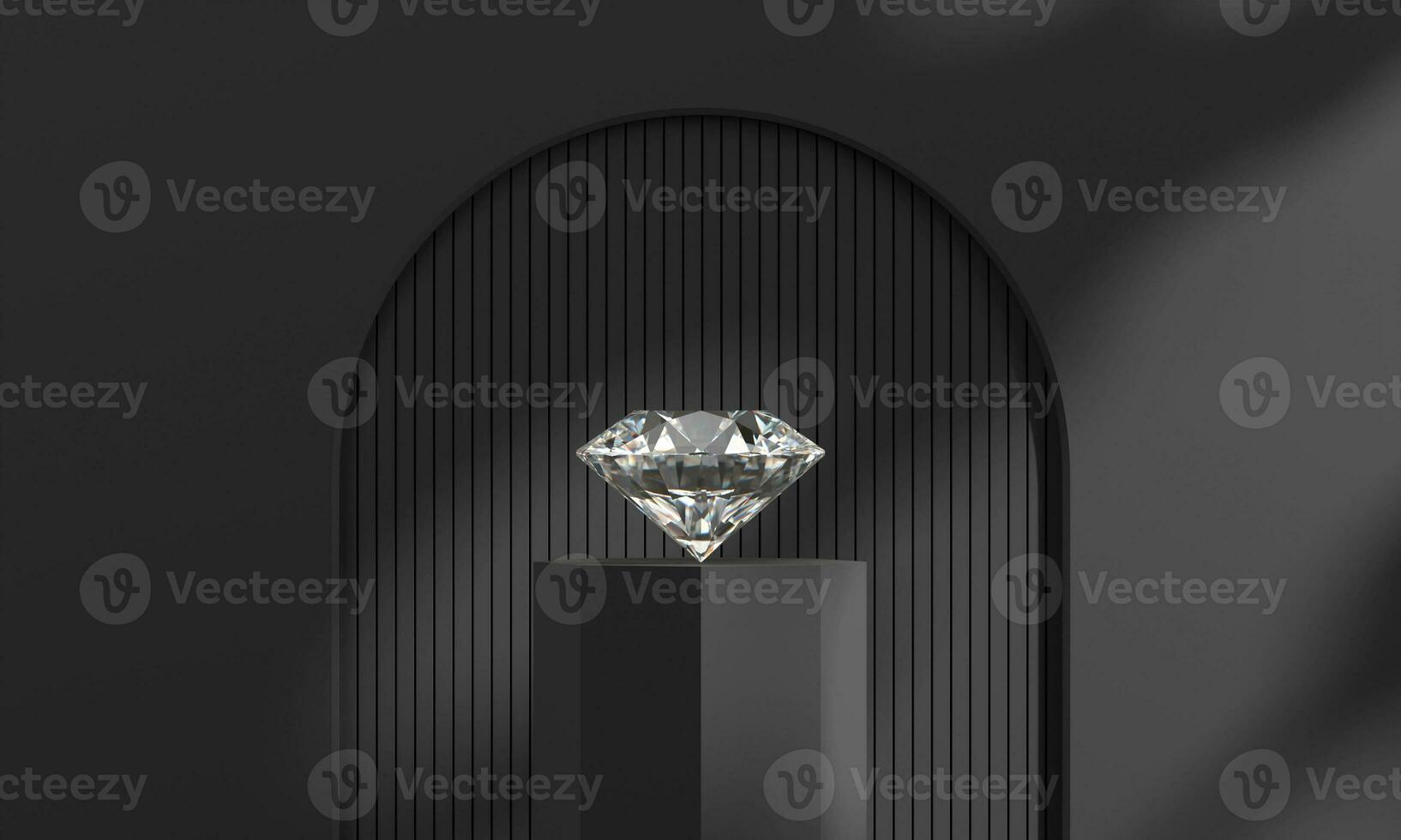 Abstract diamond gem placed on black podium background 3d render without AI generated photo