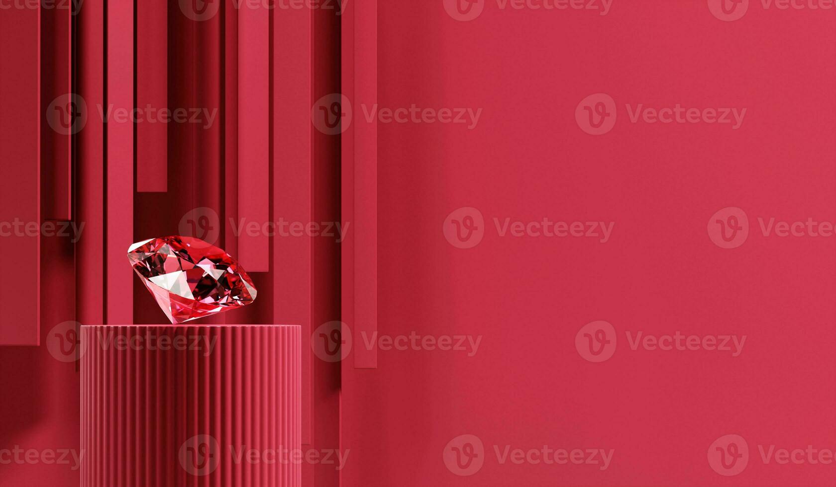 Abstract ruby diamond gem placed on red pedestal background 3d rendering without ai generated photo