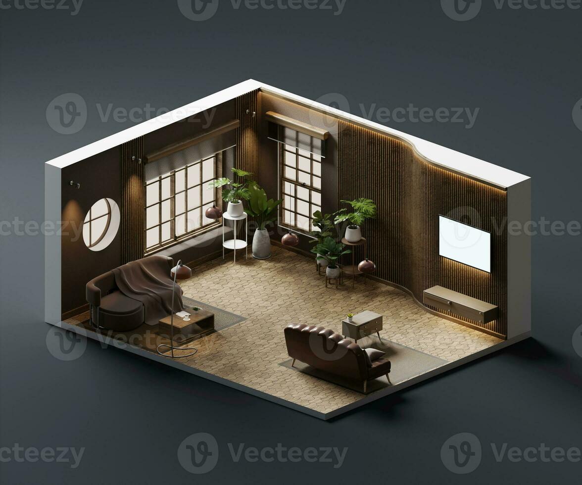 Isometric view living room scandinavian style open inside interior architecture 3d rendering digital art without AI generated photo