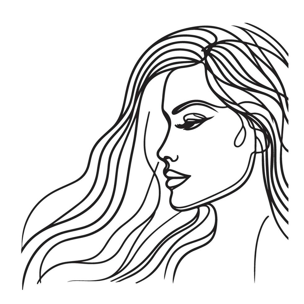 Beautiful women face line illustration vector