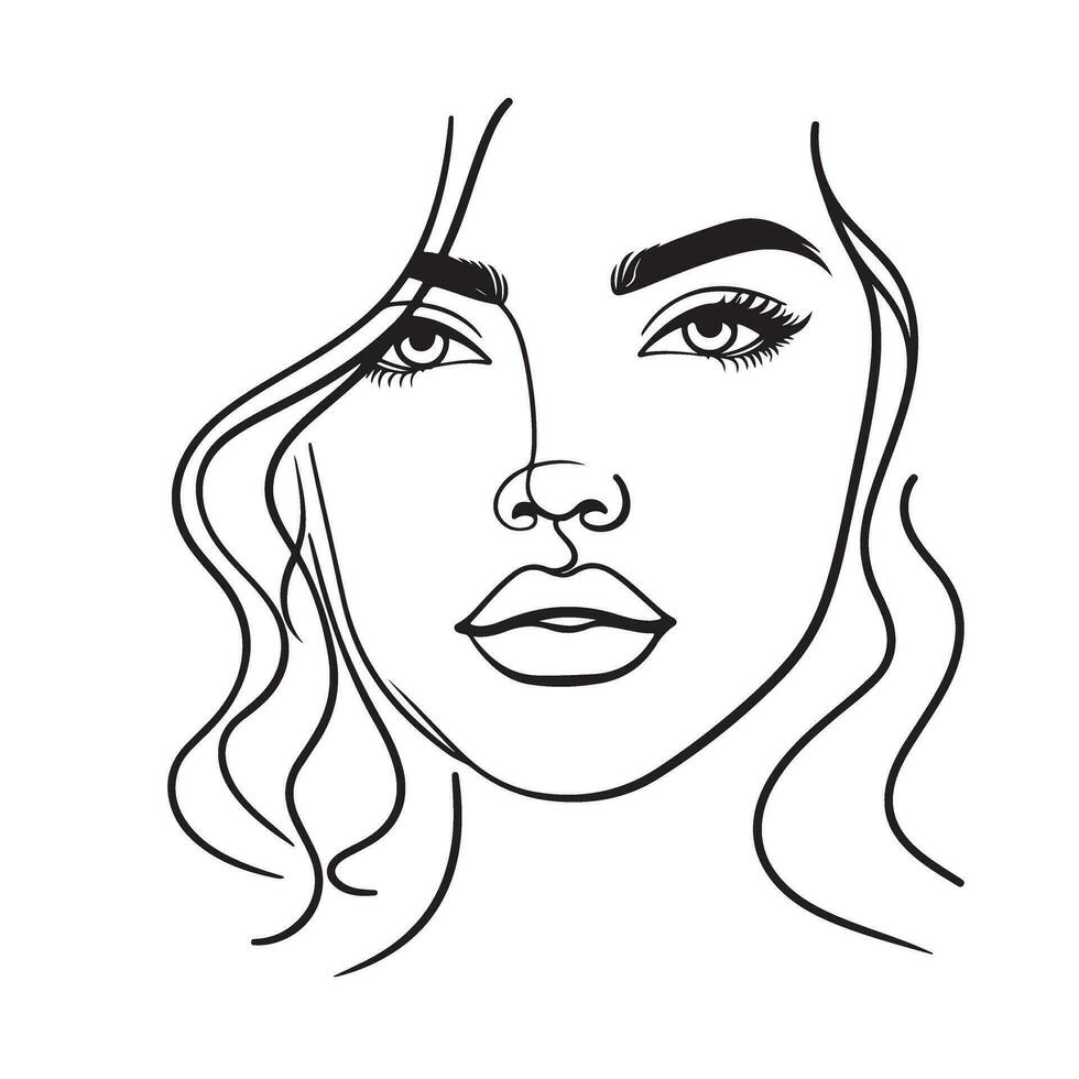 Beautiful women face line illustration vector