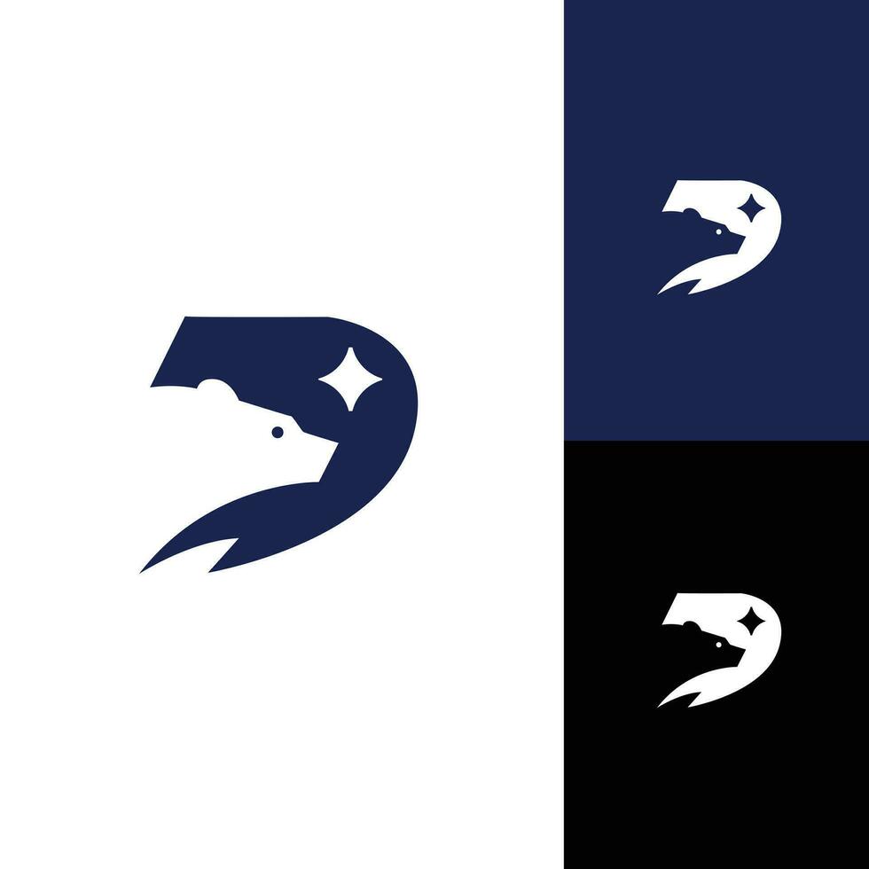Minimalist modern strong logo Letter Mark Initial D with bear ,polar bear ,grizzly negative space logo design vector