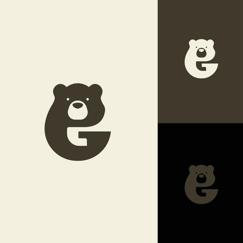 Minimalist modern strong logo Letter Mark Initial G with bear ,polar bear ,grizzly negative space logo design vector