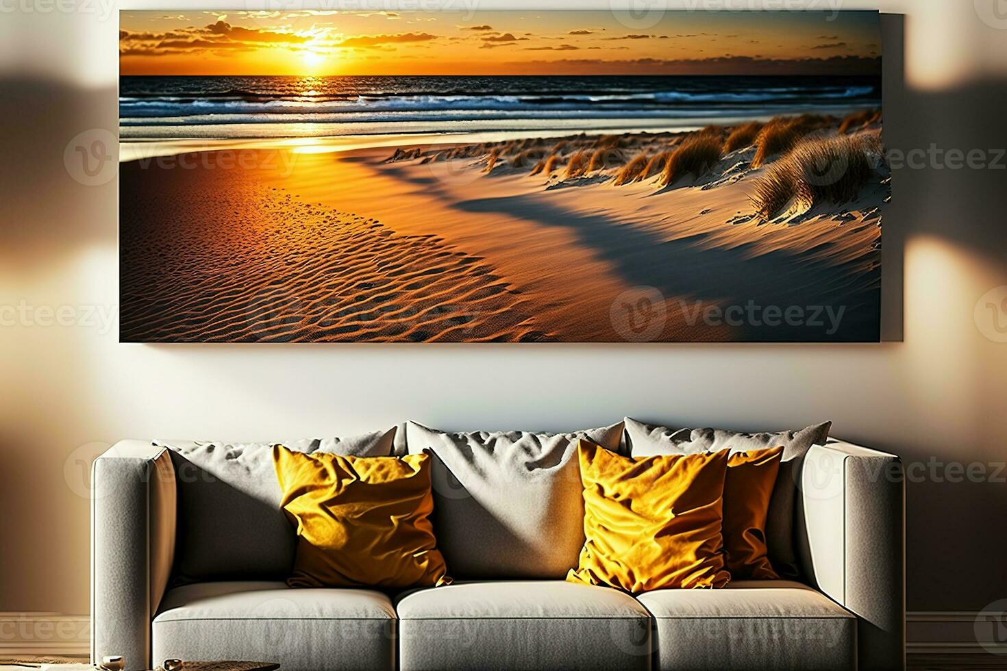 AI generated a large canvas print of the sunset on the beach photo