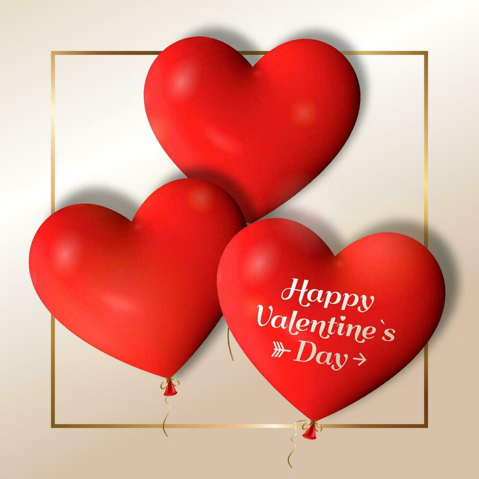 3d heart balloons with the inscription Happy Valentine's Day. Vector modern illustration
