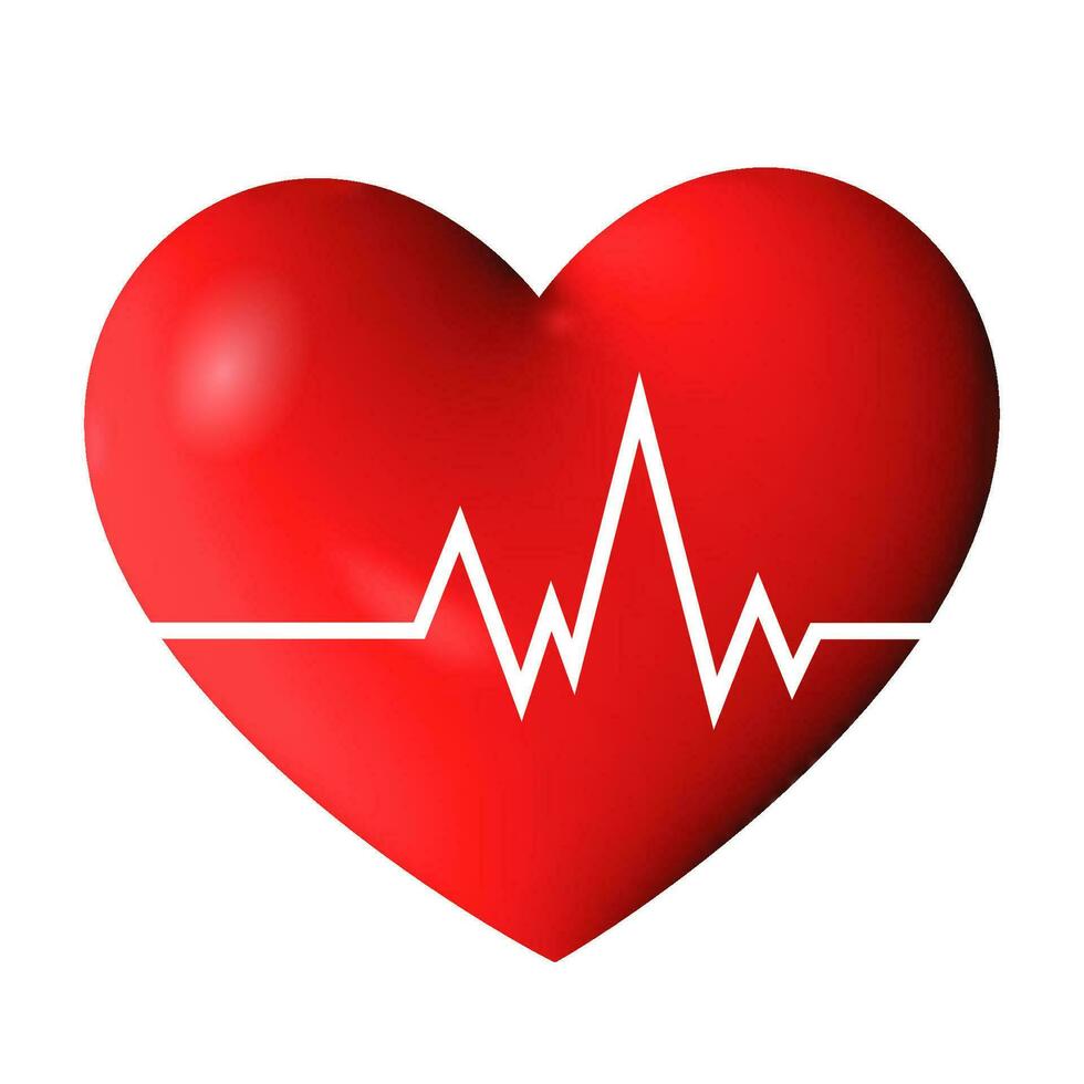 Heartbeat line on the heart. Vector 3D illustration