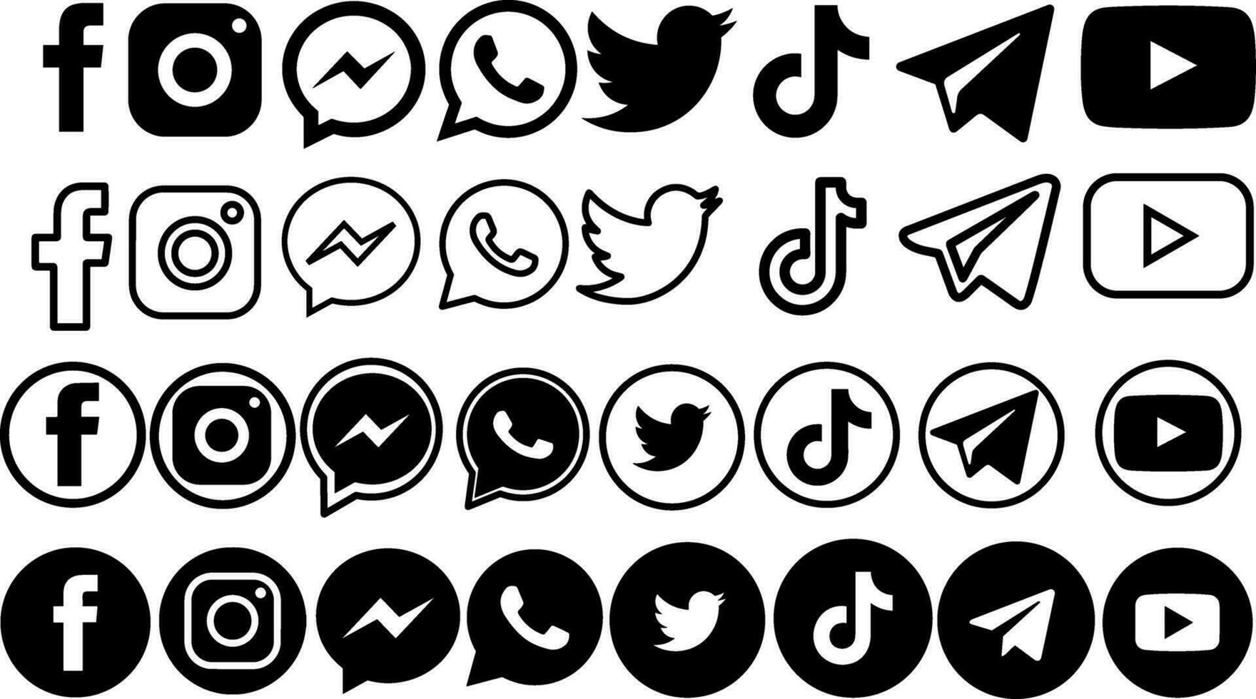 set of black social media icons with a transparent background vector