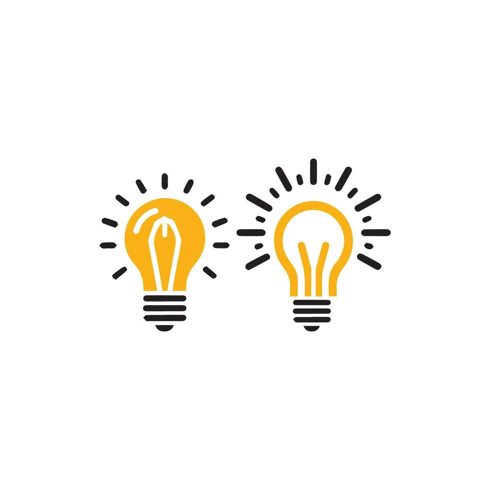 Lightbulb icon on light background. Idea symbol. Electric lamp, light, innovation, solution, creative thinking, electricity. Outline, flat and colored style. Flat design. vector