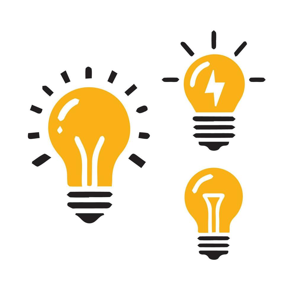 Lightbulb icon on light background. Idea symbol. Electric lamp, light, innovation, solution, creative thinking, electricity. Outline, flat and colored style. Flat design. vector