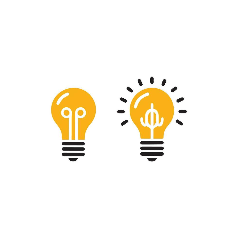 Lightbulb icon on light background. Idea symbol. Electric lamp, light, innovation, solution, creative thinking, electricity. Outline, flat and colored style. Flat design. vector