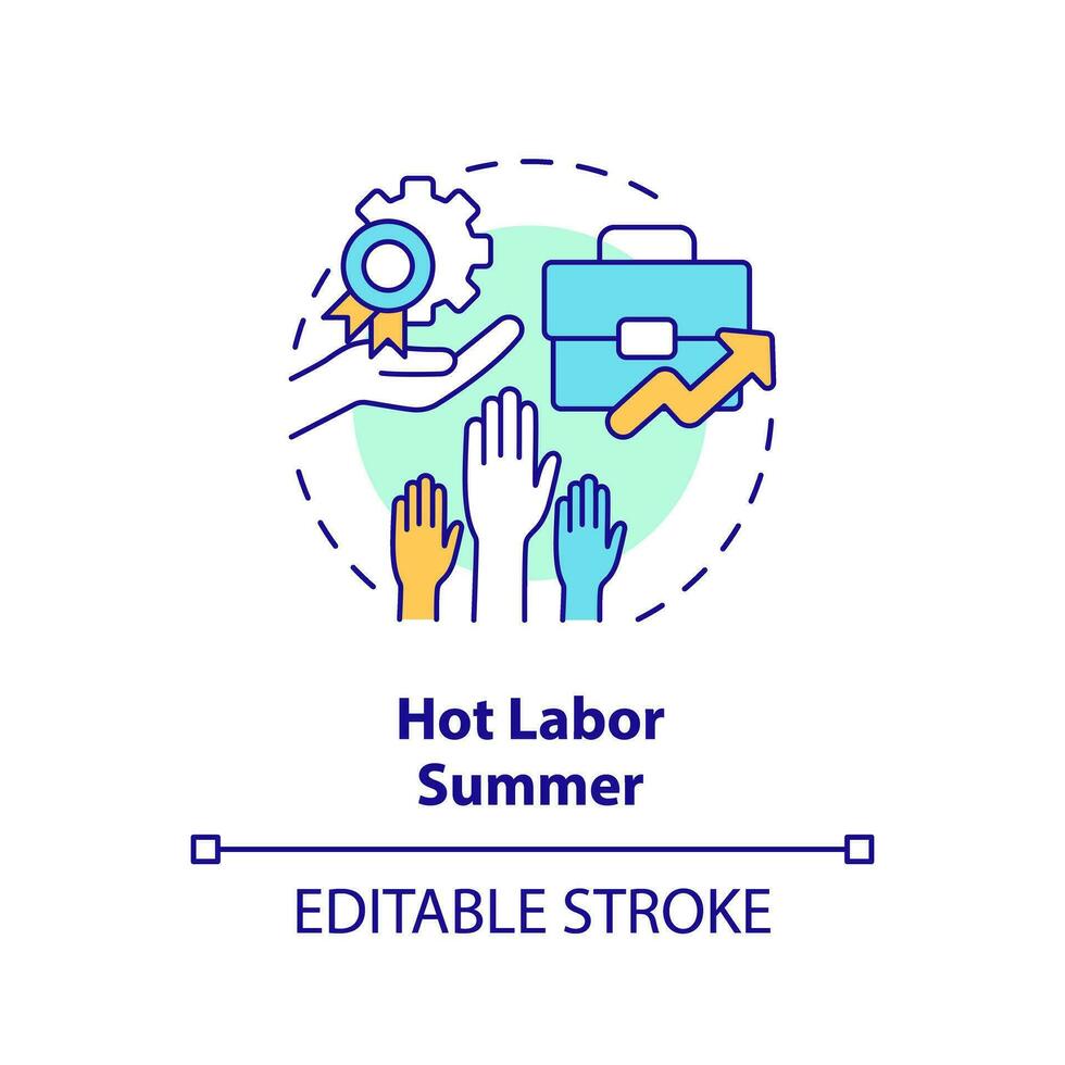 2D editable multicolor hot labor summer icon, simple isolated vector, thin line illustration representing workplace trends. vector
