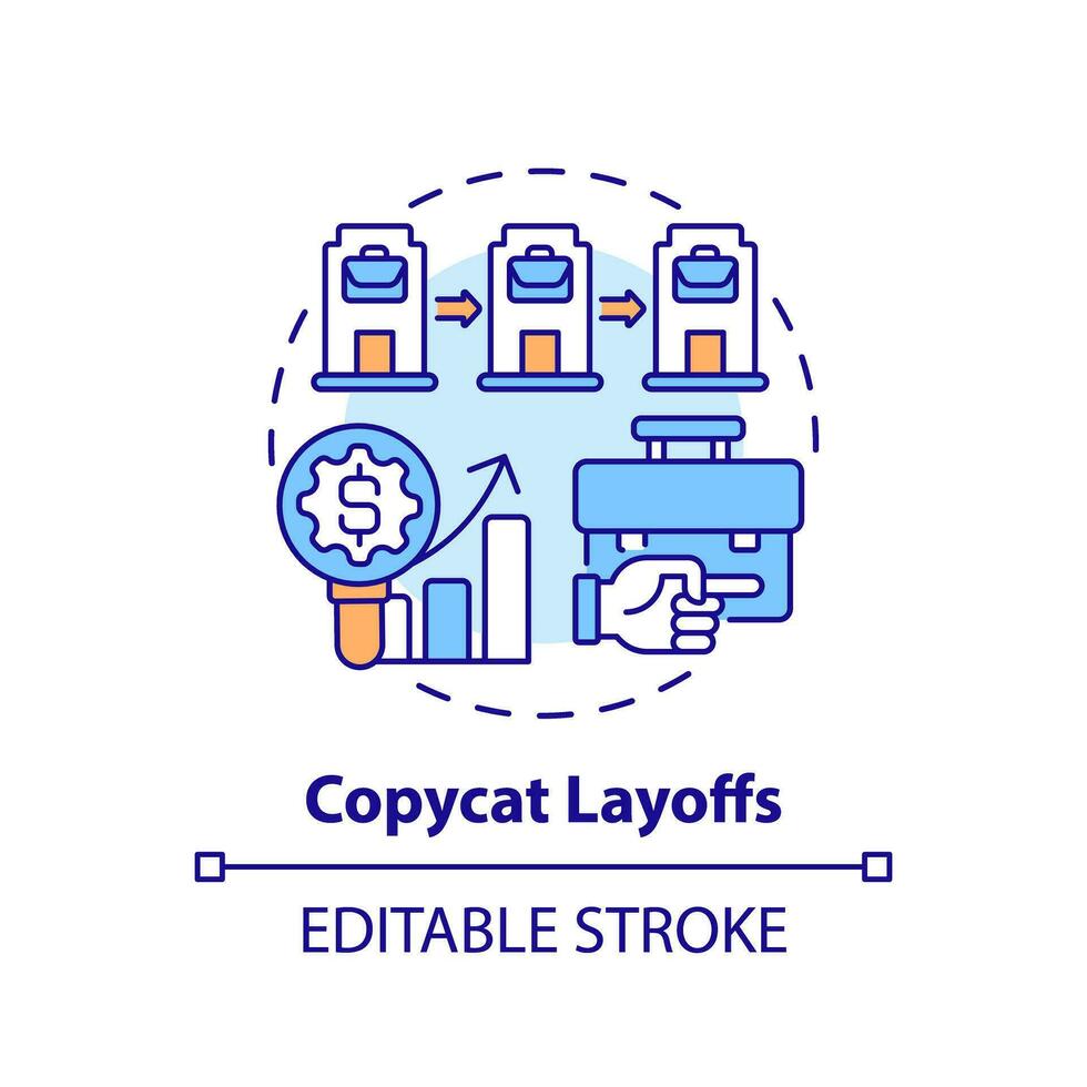2D editable multicolor copycat layoffs icon, simple isolated vector, thin line illustration representing workplace trends. vector