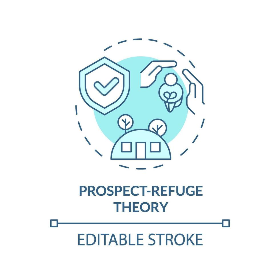 2D editable blue prospect refuge theory icon, monochromatic isolated vector, thin line illustration representing environmental psychology. vector