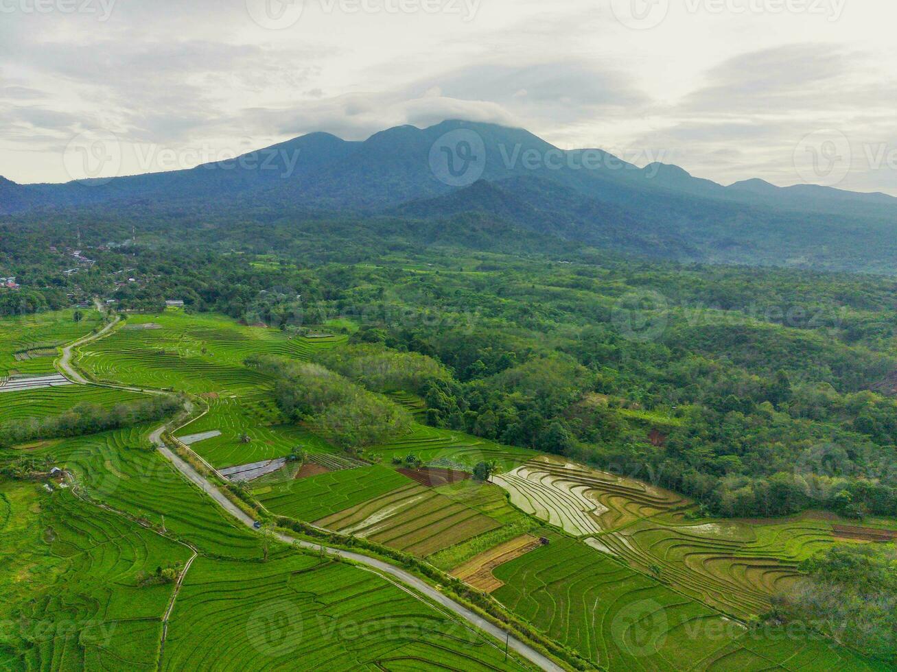 the beauty of the morning panorama with sunrise in indonesia village photo