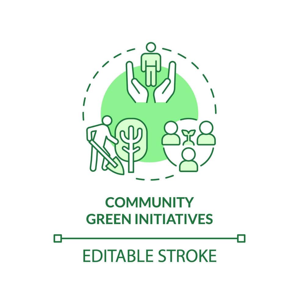 2D editable green community green initiatives icon, monochromatic isolated vector, thin line illustration representing environmental psychology. vector