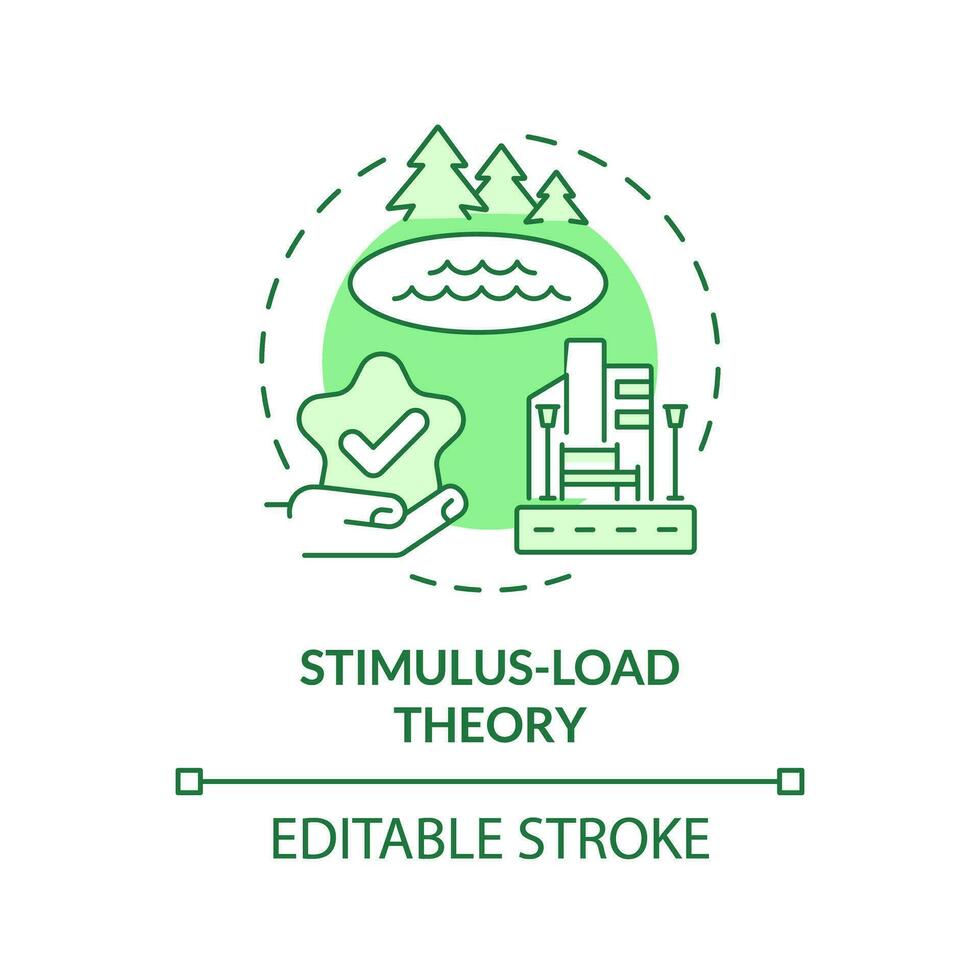 2D editable green stimulus load theory icon, monochromatic isolated vector, thin line illustration representing environmental psychology. vector