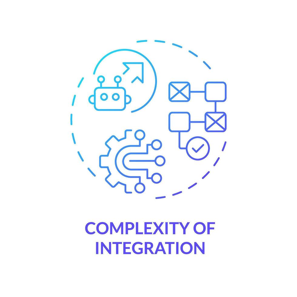 2D gradient complexity of integration icon, creative isolated vector, thin line blue illustration representing cognitive computing. vector