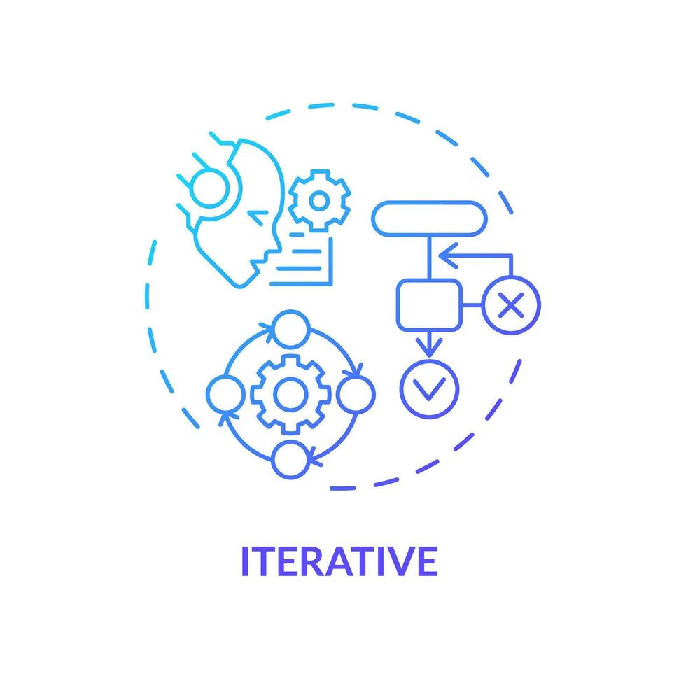 2d degradado iterativo icono, creativo aislado vector, Delgado línea azul ilustración representando cognitivo informática. vector