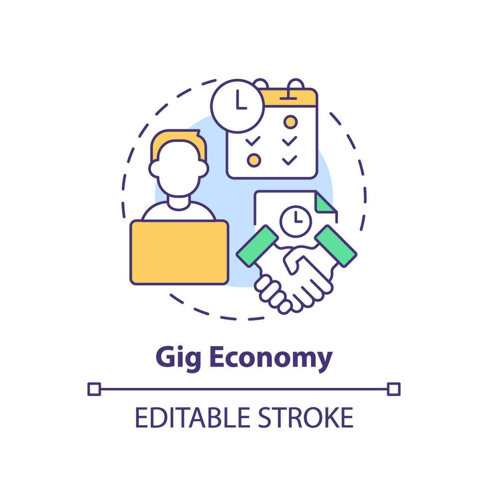 2D editable multicolor gig economy icon, simple isolated vector, thin line illustration representing workplace trends. vector