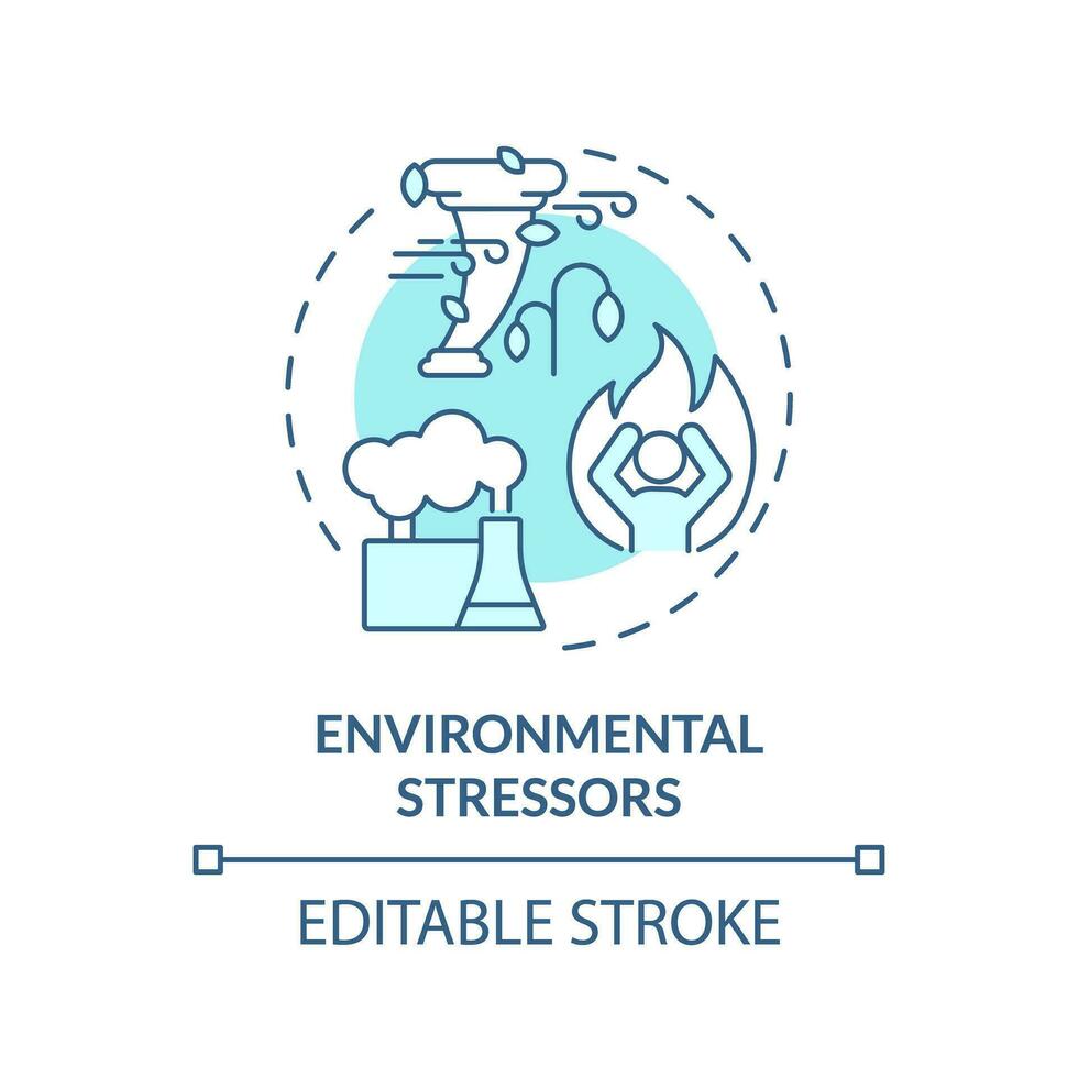 2D editable blue environmental stressors icon, monochromatic isolated vector, thin line illustration representing environmental psychology. vector