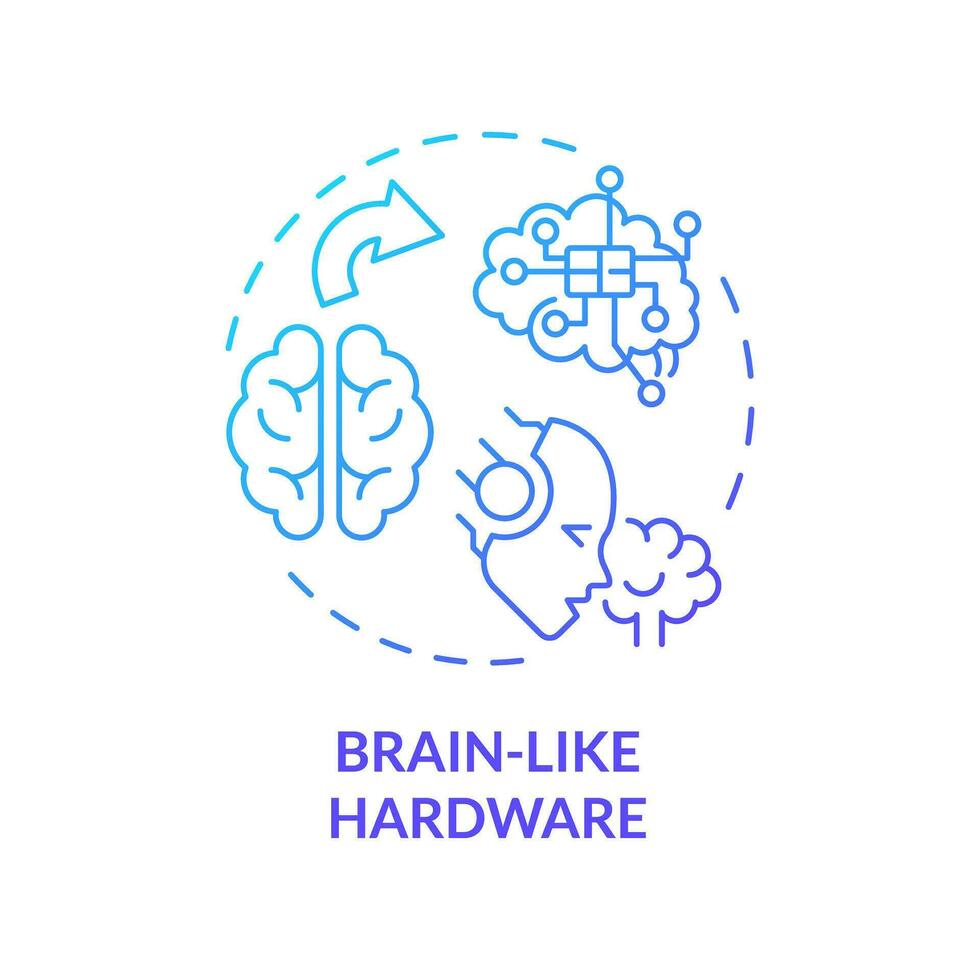 2d degradado cerebro me gusta hardware icono, creativo aislado vector, Delgado línea azul ilustración representando cognitivo informática. vector