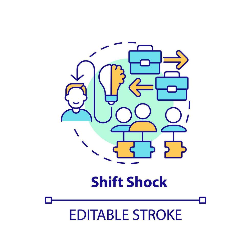 2D editable multicolor shift shock icon, simple isolated vector, thin line illustration representing workplace trends. vector