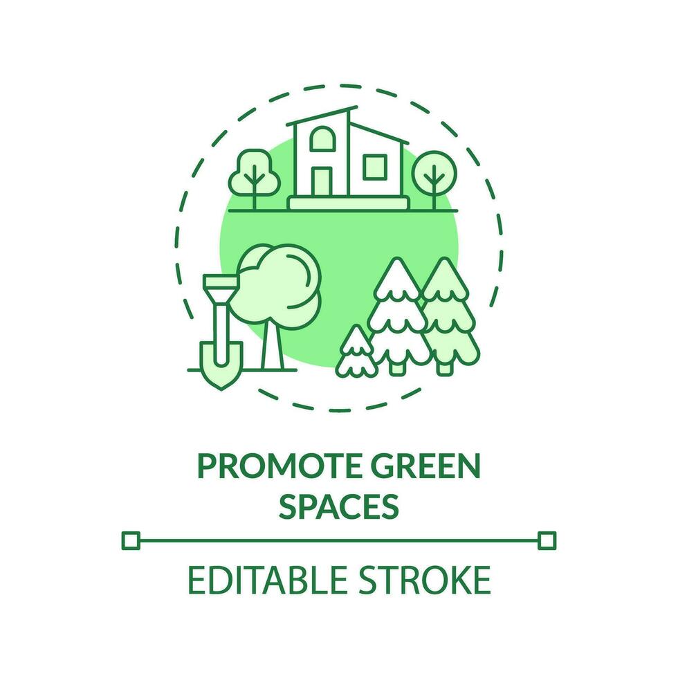 2d editable verde promover verde espacios icono, monocromo aislado vector, Delgado línea ilustración representando ambiental psicología. vector