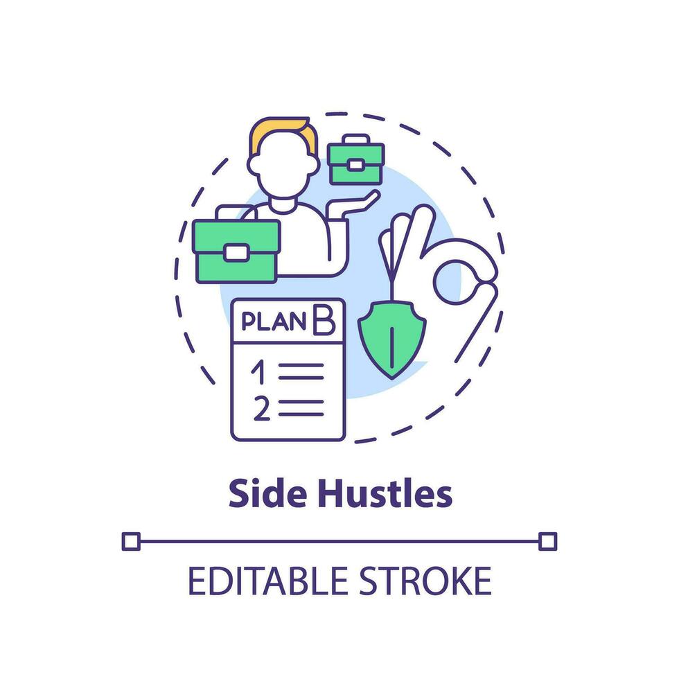 2D editable multicolor side hustles icon, simple isolated vector, thin line illustration representing workplace trends. vector