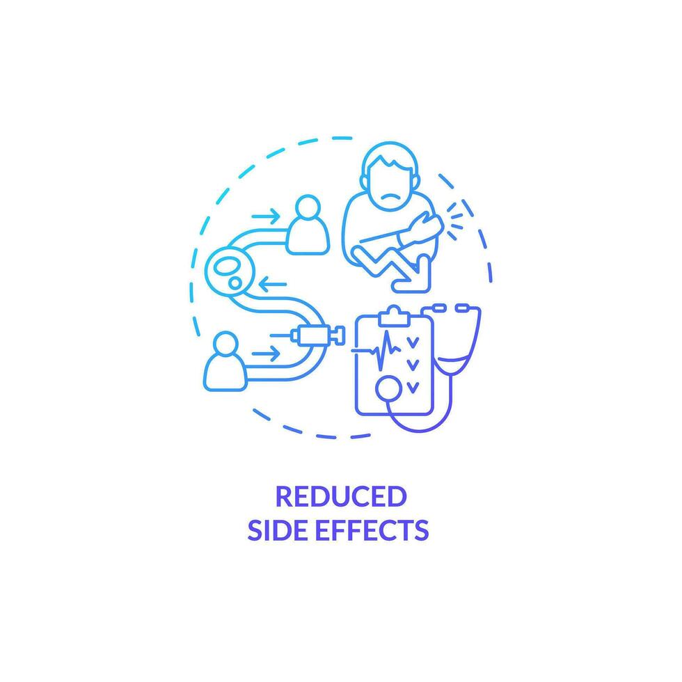 2D gradient reduced side effects icon, simple isolated vector, thin line blue illustration representing cell therapy. vector