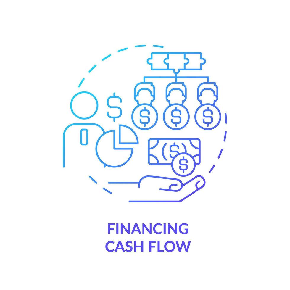 2D gradient financing cash flow icon, simple isolated vector, blue thin line illustration representing cash flow management. vector