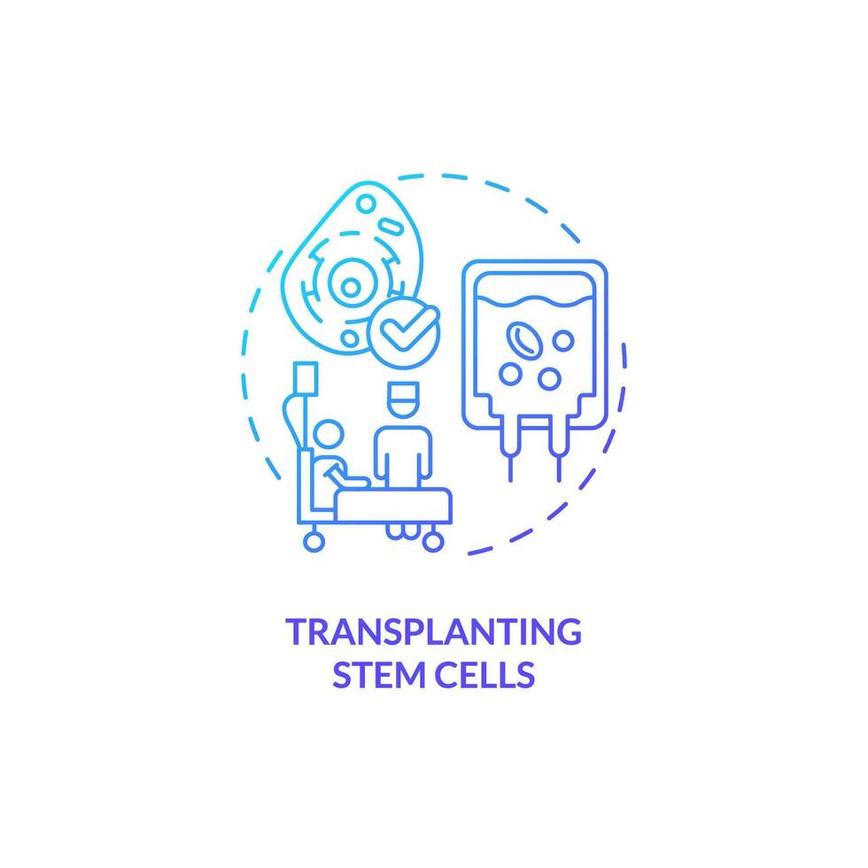 2D gradient transplanting stem cells icon, simple isolated vector, thin line blue illustration representing cell therapy. vector