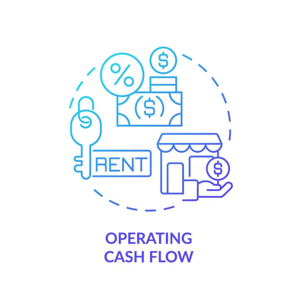 2D gradient operating cash flow icon, simple isolated vector, blue thin line illustration representing cash flow management. vector