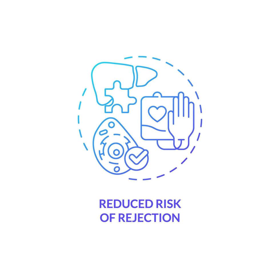 2D gradient reduced risk of rejection icon, simple isolated vector, thin line blue illustration representing cell therapy. vector