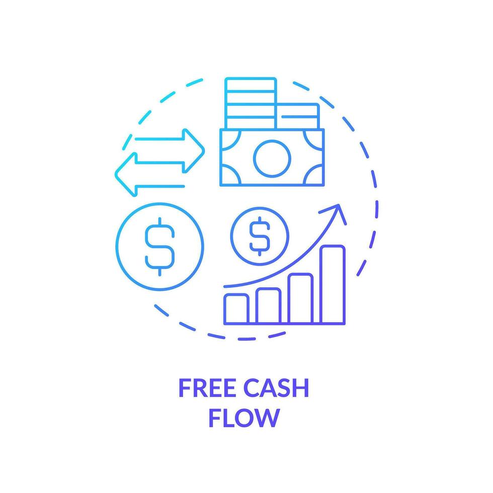 2D gradient free cash flow icon, simple isolated vector, blue thin line illustration representing cash flow management. vector