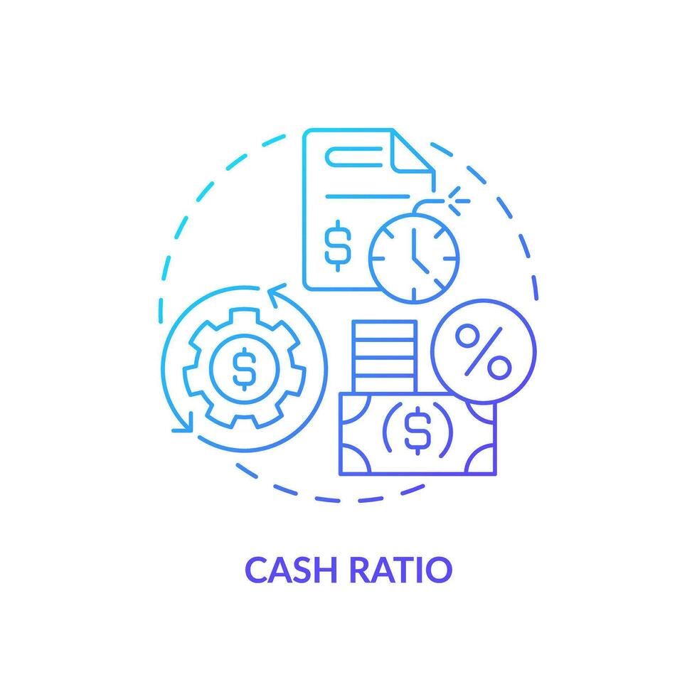 2D gradient cash ratio icon, simple isolated vector, blue thin line illustration representing cash flow management. vector