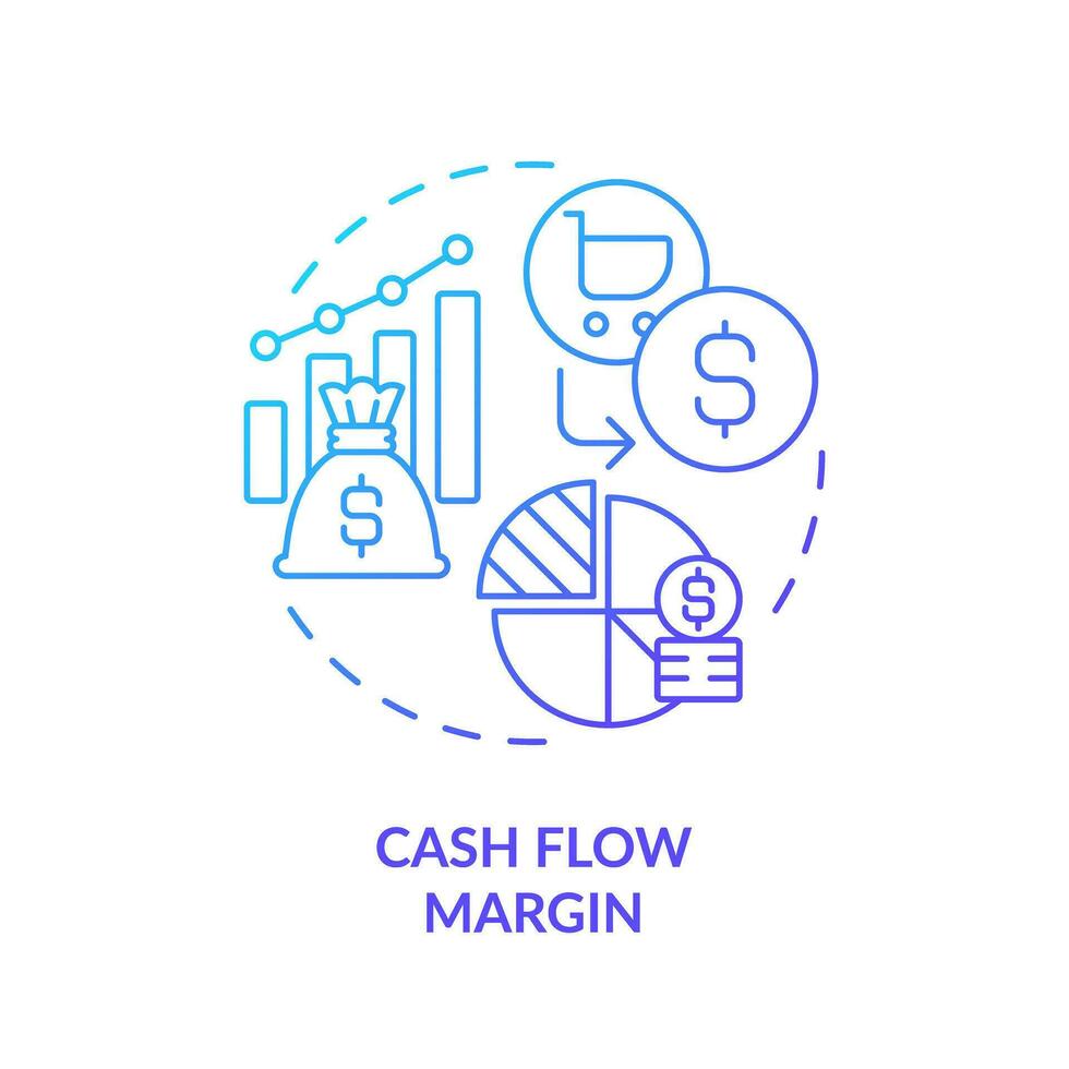 2D gradient cash flow margin icon, simple isolated vector, blue thin line illustration representing cash flow management. vector