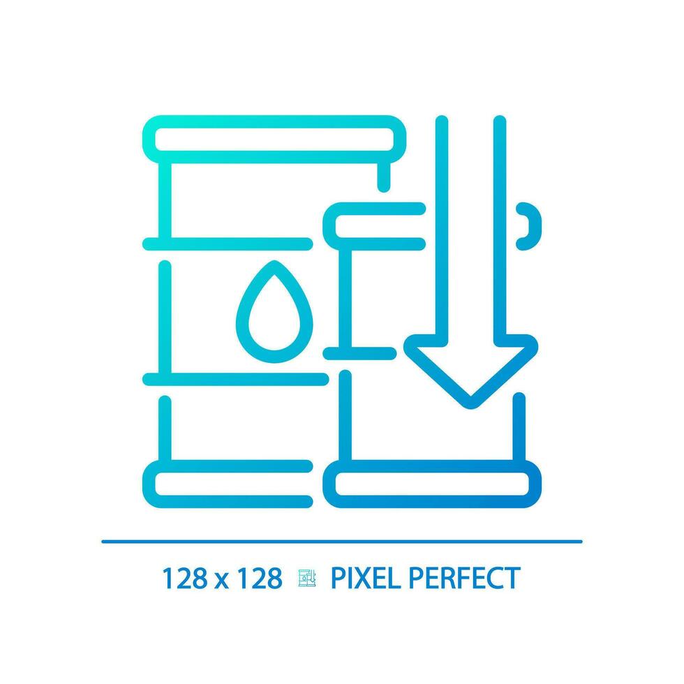 2D pixel perfect gradient falling oil prices icon, isolated vector, thin line blue illustration representing economic crisis. vector