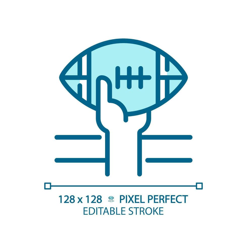 Touchdown light blue icon. American football rules. Scoring play. Player carrying pigskin ball. RGB color sign. Simple design. Web symbol. Contour line. Flat illustration. Isolated object vector