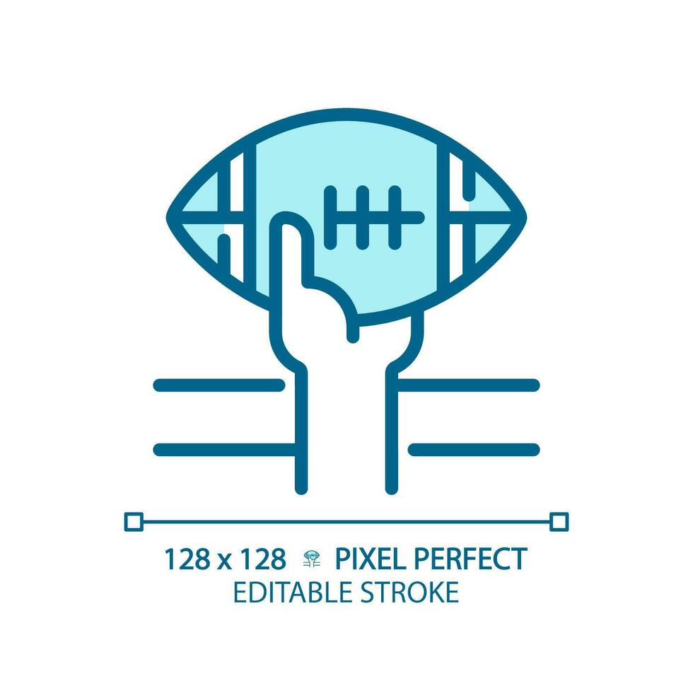 aterrizaje ligero azul icono. americano fútbol americano normas. puntuación jugar. jugador que lleva piel de cerdo pelota. rgb color signo. sencillo diseño. web símbolo. contorno línea. plano ilustración. aislado objeto vector