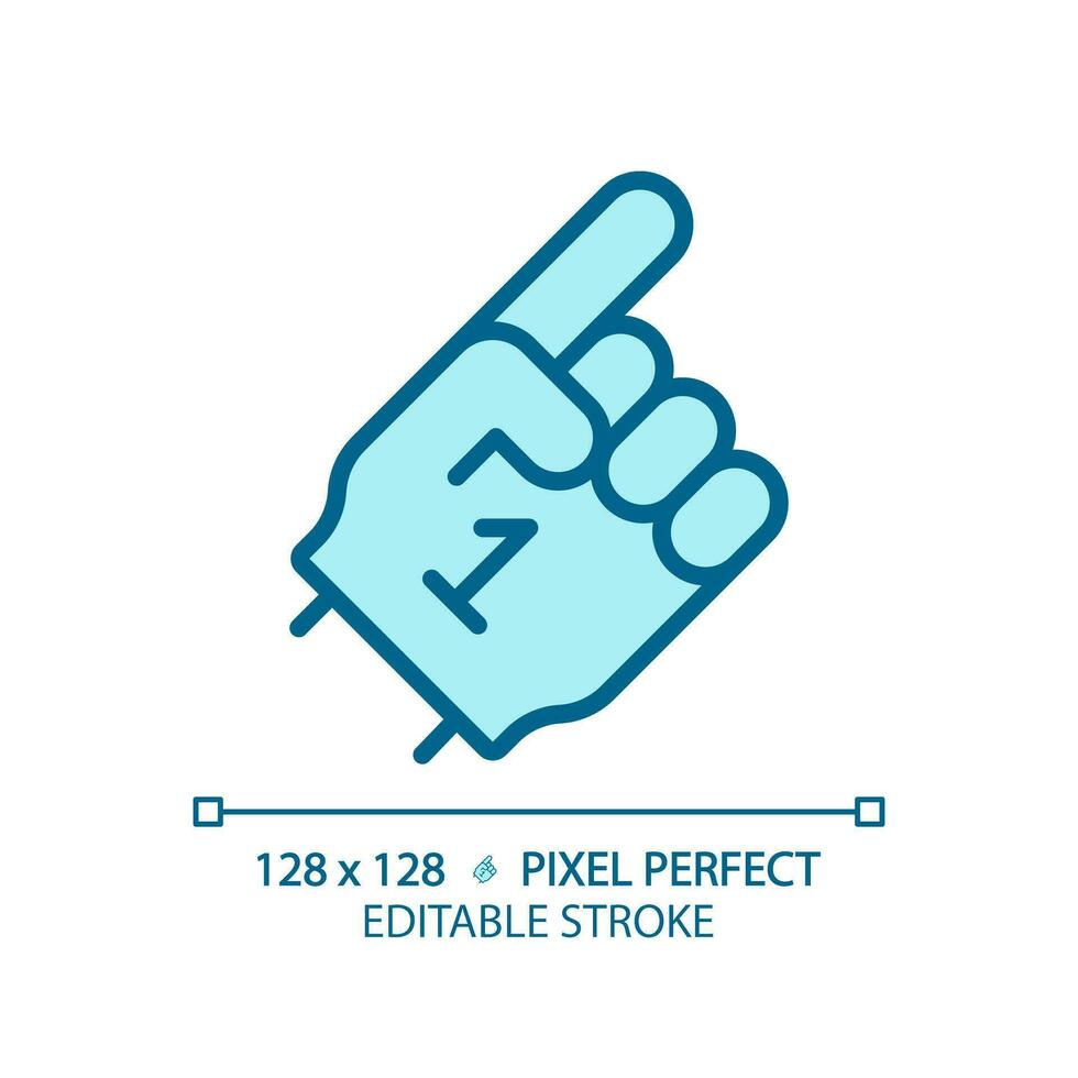 Foam finger light blue icon. Football fan accessory. Supporting football team. Sporting event merchandise. RGB color sign. Simple design. Web symbol. Contour line. Flat illustration. Isolated object vector