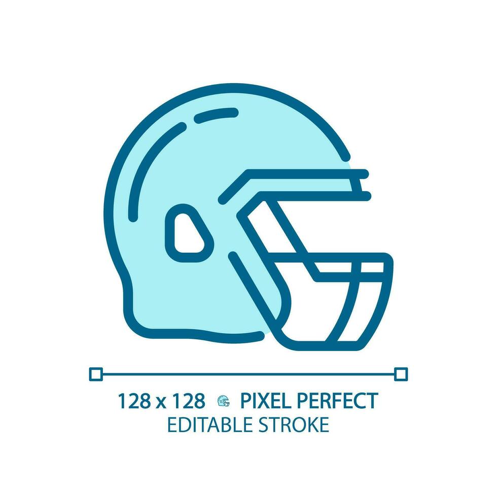 American football helmet light blue icon. Football gridiron uniform element. Head safety. Headgear. RGB color sign. Simple design. Web symbol. Contour line. Flat illustration. Isolated object vector