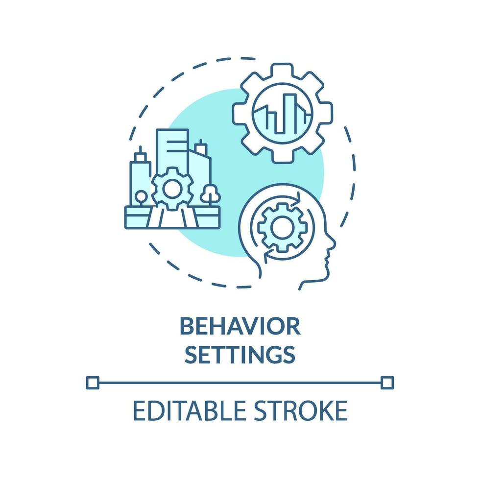 2D editable blue behavior settings icon, monochromatic isolated vector, thin line illustration representing environmental psychology. vector