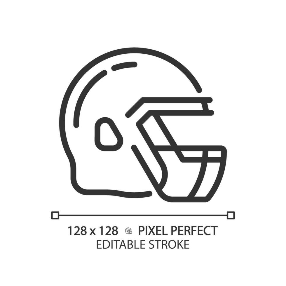 American football helmet linear icon. Football gridiron uniform element. Head safety. Headgear accessory. Thin line illustration. Contour symbol. Vector outline drawing. Editable stroke