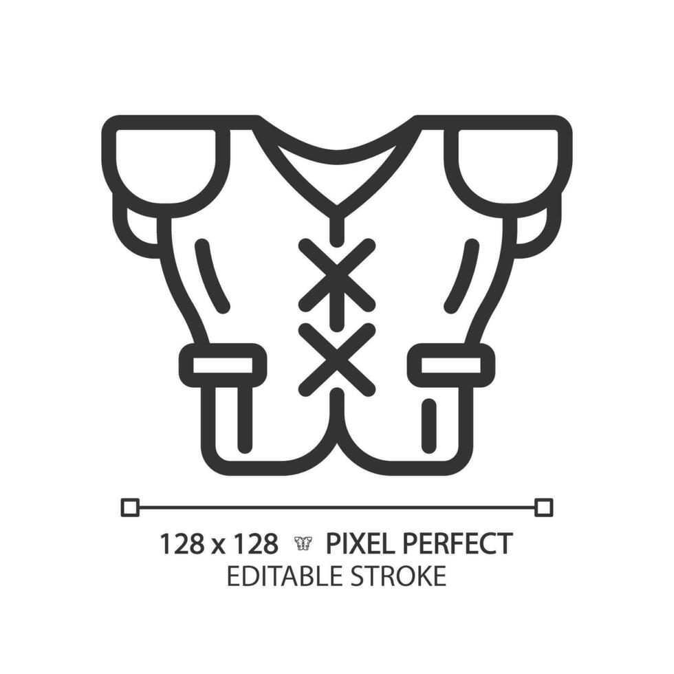 Shoulder pads linear icon. American football equipment. Football gridiron uniform element. Sportswear. Thin line illustration. Contour symbol. Vector outline drawing. Editable stroke