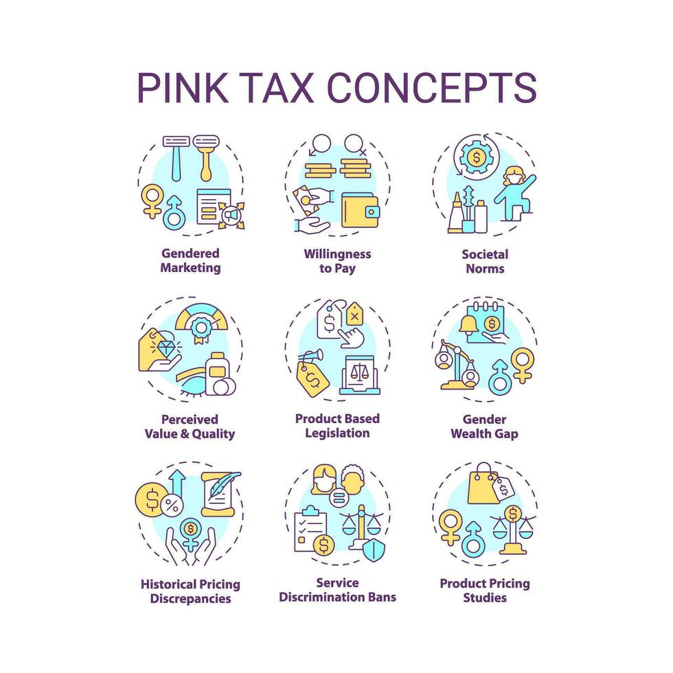 Pack of 2D editable colorful thin line icons representing pink tax, isolated simple vector, linear illustration. vector